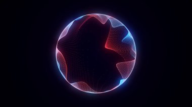 Parçacıklarla bilim kurgu renk küresi. Ağ bağlantısını kavra. Çerçeve küresi. Soyut teknoloji geçmişi. 3d oluşturma.