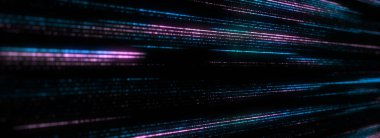 Dijital veritabanı siber uzayı. Şifre çözücü algoritmalar hacklendi. Hareket eden renk parçacıkları ile siber güvenlik. Büyük veri görselleştirmesi. 3d oluşturma.