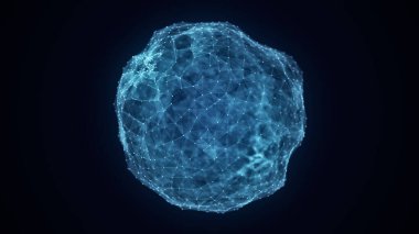 Parçalı bilim kurgu mavi küre. Ağ bağlantısını kavra. Çerçeve küresi. Soyut teknoloji geçmişi. 3d oluşturma.