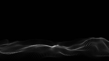 Digital technology black wave. Dark cyberspace with motion dots. Futuristic digital background artificial intelligence. Big data analytics. 3d rendering.
