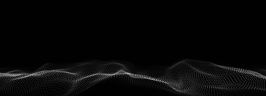 Digital technology black wave. Dark cyberspace with motion dots. Futuristic digital background artificial intelligence. Big data analytics. 3d rendering.