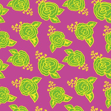 Şok edici pembe güller, dikişsiz desenli arka plan. Kumaş, kırtasiye, duvar kağıdı tasarımı ve daha fazlası için harika. Vektör çizimi. Yüzey deseni tasarımı.