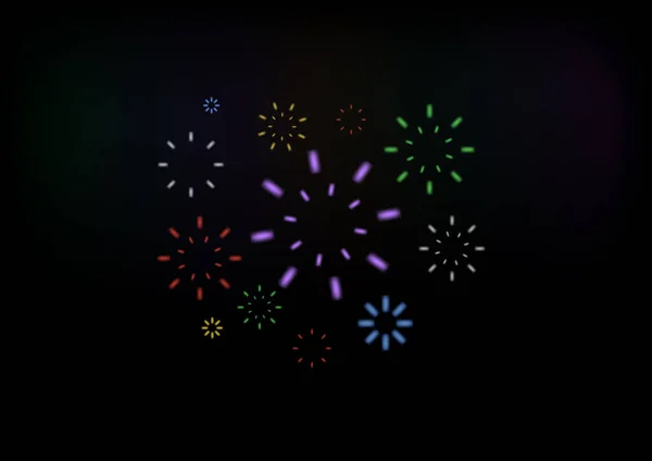 花火だ 夕暮れ時に鮮やかなカラフルな花火 輝く花火のお祝い 休日のカーニバル爆竹爆発バンとお祝いカードのデザインのための夜空に抽象的なバースト — ストックベクタ