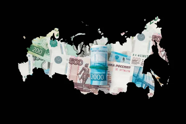 Russian flag map made from rubles. Rouble is the currency of the Russian Federation