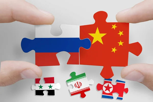 Venäjän Kiinan Syyrian Iranin Pohjois Korean Lipuista Valmistettu Palapeli Venäjä — kuvapankkivalokuva