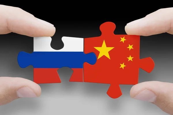 Venäjän Kiinan Lipuista Tehty Palapeli Venäjä Kiina Suhteet Sotilaallinen Yhteistyö — kuvapankkivalokuva