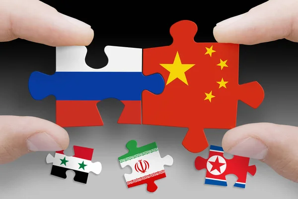 Puzzle Aus Fahnen Russlands Chinas Syriens Des Iran Und Nordkoreas — Stockfoto