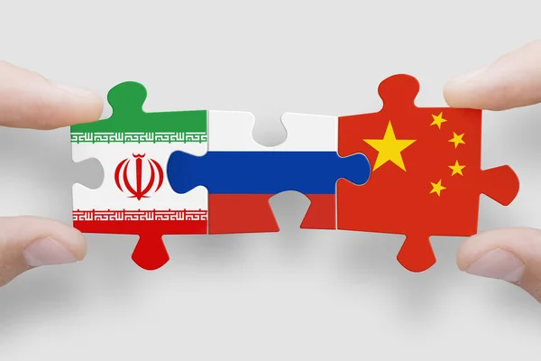 Iranin Venäjän Kiinan Lipuista Valmistettu Palapeli Venäjä Kiina Suhteet Sotilaallinen — kuvapankkivalokuva