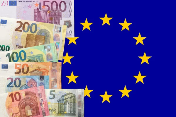 Concepto Crisis Financiera Recesión Euro Nota Sobre Fondo Bandera Unión —  Fotos de Stock