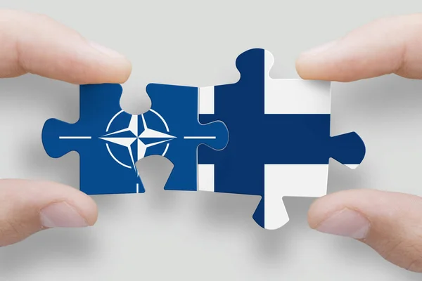 Finlandiya Nato Bayraklarından Yapılmış Bulmacalar Finlandiya Nato Katıl — Stok fotoğraf