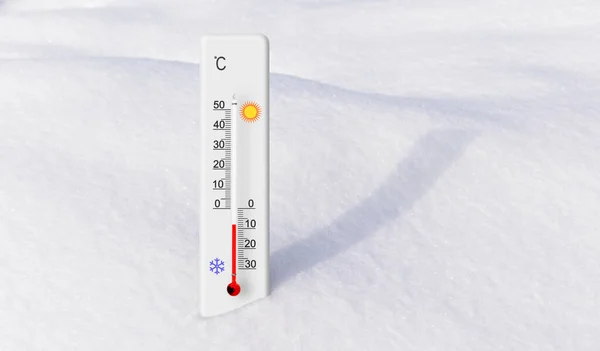Termômetro Escala Celsius Branco Neve Temperatura Ambiente Menos Graus — Fotografia de Stock