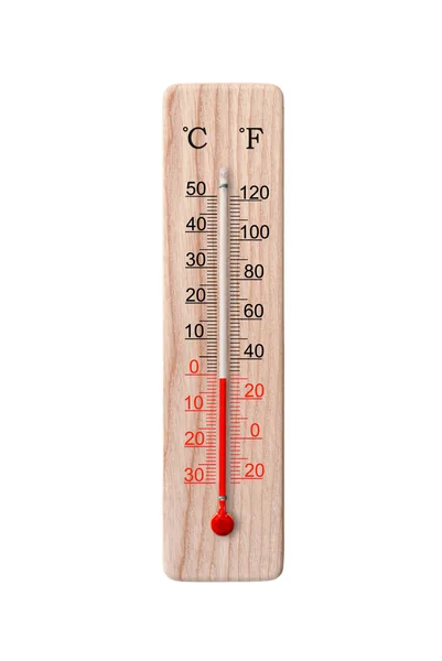 Celsius Fahrenheit Léptékű Hőmérő Fehér Háttérrel Környezeti Hőmérséklet Mínusz Fok — Stock Fotó