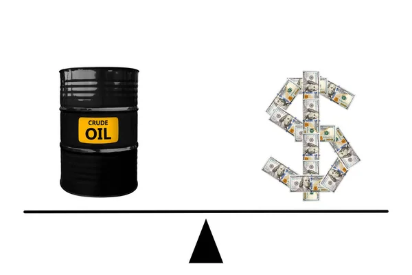 100 Δολάρια Ηπα Και Βαρέλι Αργού Πετρελαίου Κλίμακες — Φωτογραφία Αρχείου