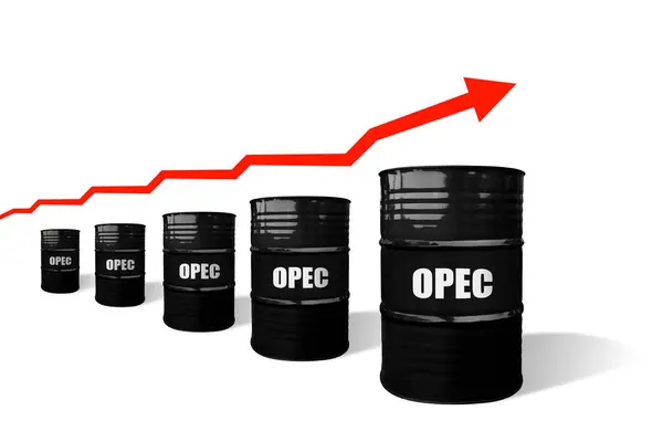 在白色底座上有柔软阴影的原油桶 世界原油价格 欧佩克是石油输出国组织 — 图库照片