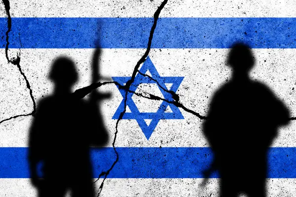 Прапори Ізраїлю Намальовані Бетонній Стіні Солдатами Тіні Газа Хамас Ізраїльський Стокова Картинка