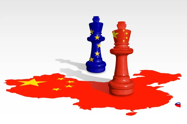 Chess made from China and EU flags. Europe Union and China relations