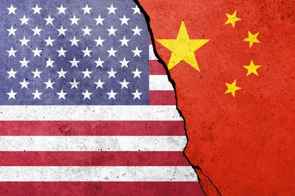 Прапори Сполучених Штатів Америки Китаю Намальовані Бетонній Стіні Стокова Картинка