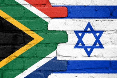 Tuğla duvara İsrail ve Güney Afrika Cumhuriyeti bayrakları
