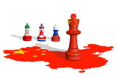 Chess made from China, Russia, Nord Korea and Iran flags.  clipart