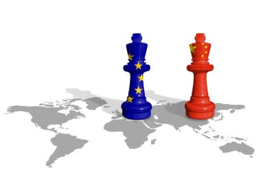 Eu ve Çin bayraklarından yapılmış bir satranç. Avrupa Birliği ve Çin arasındaki ticaret