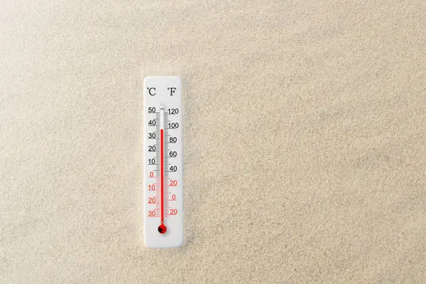 Celsius Fahrenheit Scale Thermometer Sand Ambient Temperature Degrees — Foto de Stock