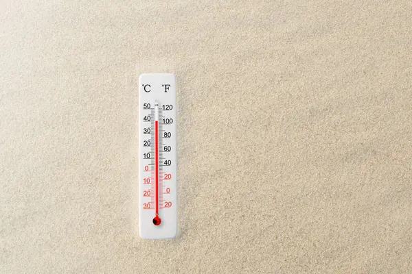 Celsius Fahrenheit Scale Thermometer Sand Ambient Temperature Degrees — Stockfoto
