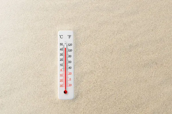 Celsius Fahrenheit Scale Thermometer Sand Ambient Temperature Degrees — стоковое фото