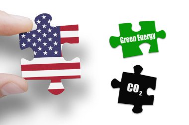 Amerika Birleşik Devletleri bayrağı ve CO2 işaretinden yapılmış bulmaca