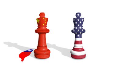 Satranç Çin ve Amerika Birleşik Devletleri bayraklarından yapılmış Tayvan haritalı