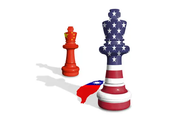 stock image Chess made from China and United States of America flags with Taiwan map