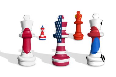 Chess made from flags of Japan, USA, South Korea, China and North Korea                clipart