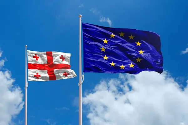 stock image Europe Union and Georgia flags. Sakartvelo and European Union relationships 