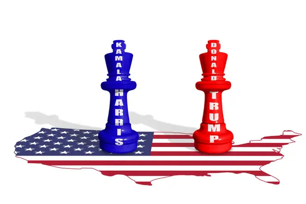 stock image Chess made from Democrats and Republicans colors on a US flag map