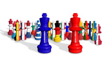 AB üyeleriyle Demokratlar ve Cumhuriyetçilerin renklerinden yapılan satranç