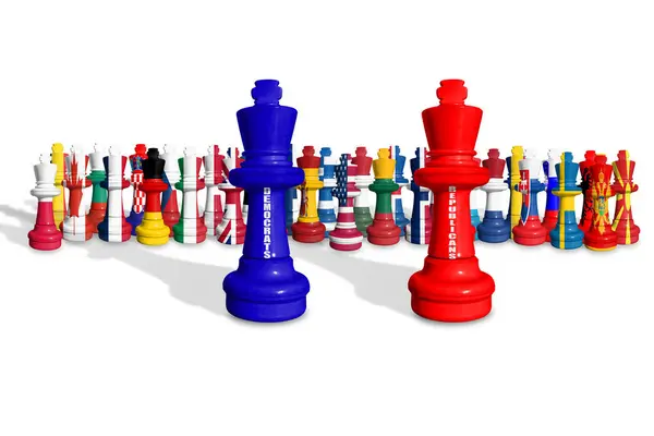 stock image Chess made from Democrats and Republicans colors with NATO members