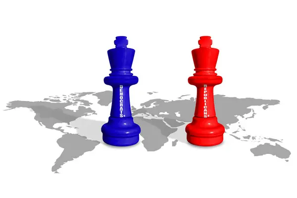 Stock image Chess made from Democrats and Republicans colors on a US flag map