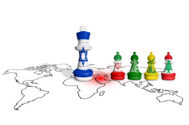 Satranç İsrail, İran, Hamas, Hizbullah ve Lübnan bayraklarından yapıldı 