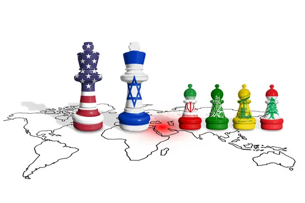 stock image Chess made from USA,Israel, Iran, Hamas, Hezbollah and Lebanon flags 