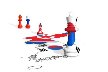 Chess made from flags of China, North Korea, Russia and South Korea. China, Russia and North Korean military collaboration clipart