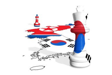 Satranç Kuzey Kore ve Güney Kore bayraklarından yapılmıştır.