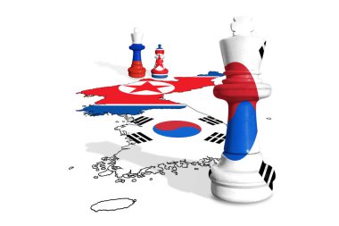 Satranç, Kuzey Kore, Rusya ve Güney Kore bayraklarından yapılmıştır. Rusya ve Kuzey Kore askeri işbirliği