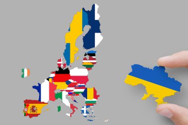 Fag map of Europe Union members and Ukraine. Ukraine path to EU membership.