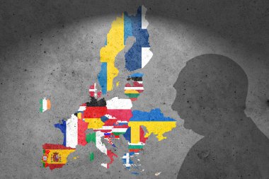 Fag map of Europe Union members and Ukraine. Ukraine path to EU membership.