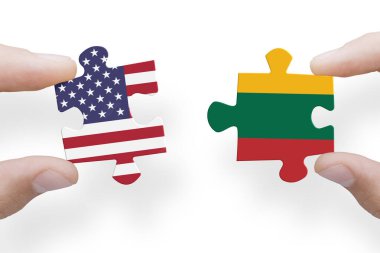 Amerika Birleşik Devletleri ve Litvanya bayraklarından yapılmış bulmaca