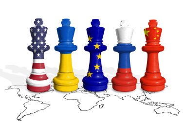 Satranç Ukrayna, ABD, AB, Çin ve Rusya bayraklarından yapıldı