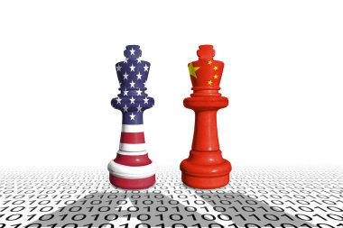 Satranç ABD ve Çin bayraklarından yapılmıştır. Çin ve ABD yapay zeka veya yapay zeka yarışmaları