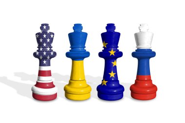 Satranç ABD, Rusya, Ukrayna ve Avrupa Birliği bayraklarından yapıldı