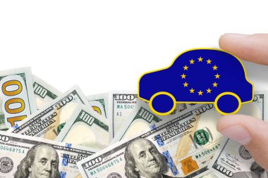 Dolarlı AB bayrağı. Avrupa Birliği ve Amerika Birleşik Devletleri ticaret ve gümrük vergileri savaşı.