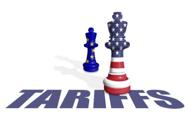 Satranç AB ve ABD bayraklarından yapıldı. Avrupa Birliği ve ABD gümrük vergileri, ticaret savaşı