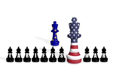 Satranç AB ve ABD bayraklarından yapıldı. Avrupa Birliği ve ABD gümrük vergileri, ticaret savaşı